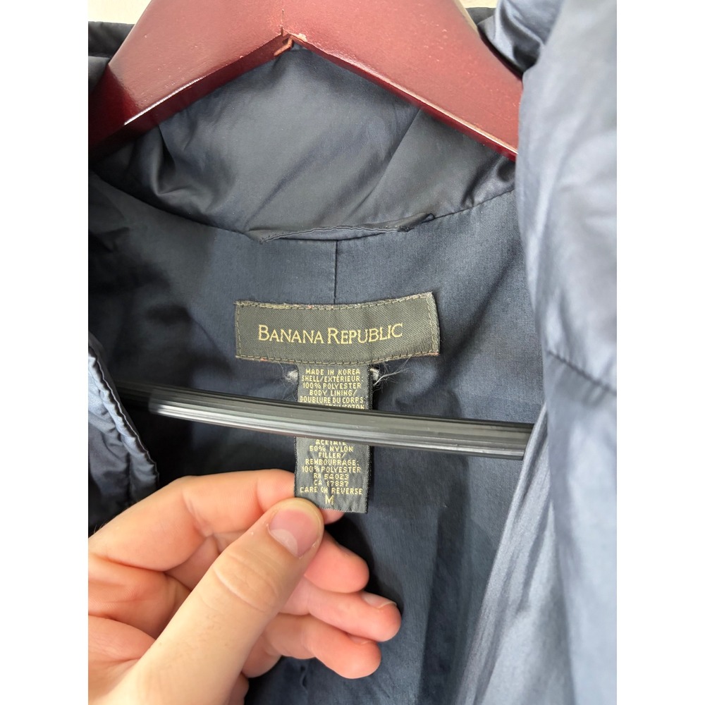 Banana Republic Womens Gray Lightweight Puffer Jacket Snap Front Stand Collar M